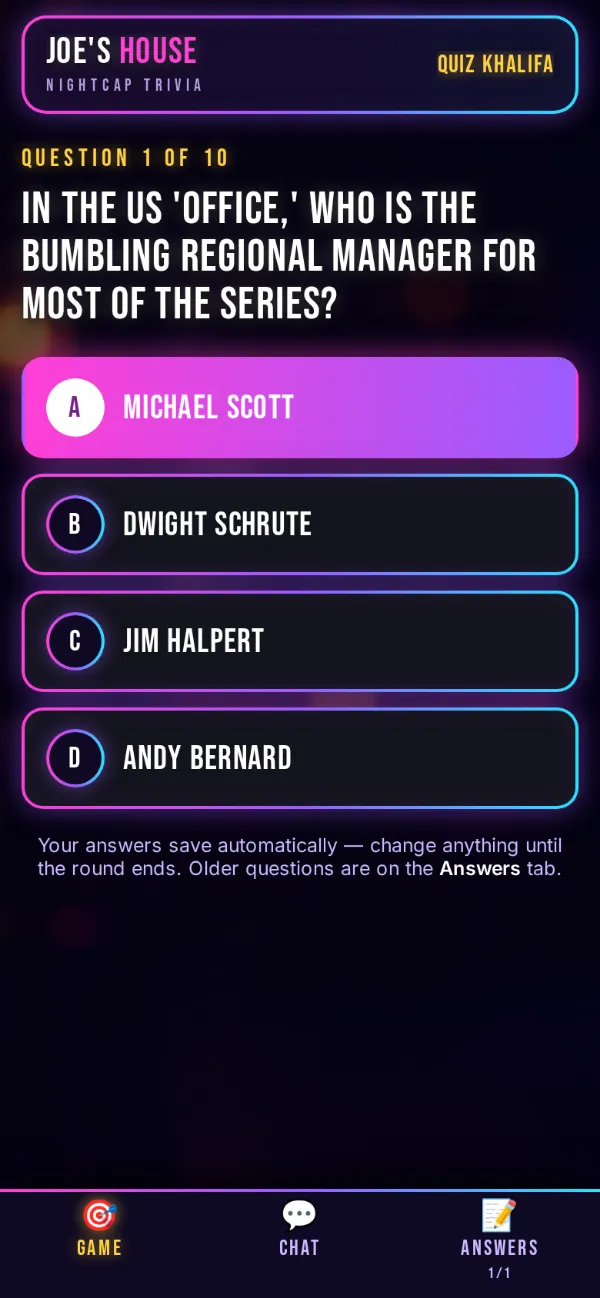 A 24/7 Trivia question on a phone, with an answer chosen