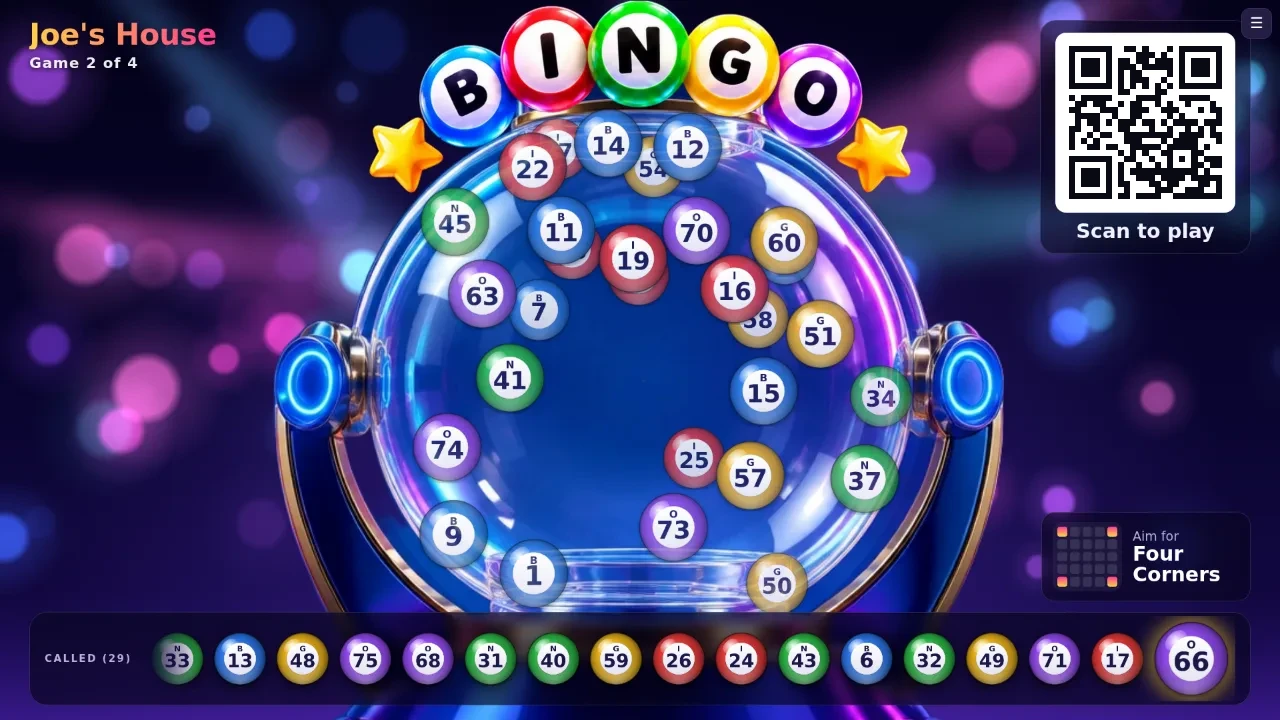 The bingo blower and called balls on the TV