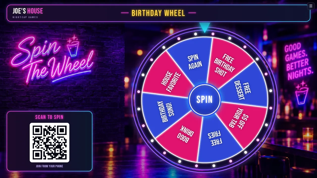 The Birthday Wheel on the bar TV