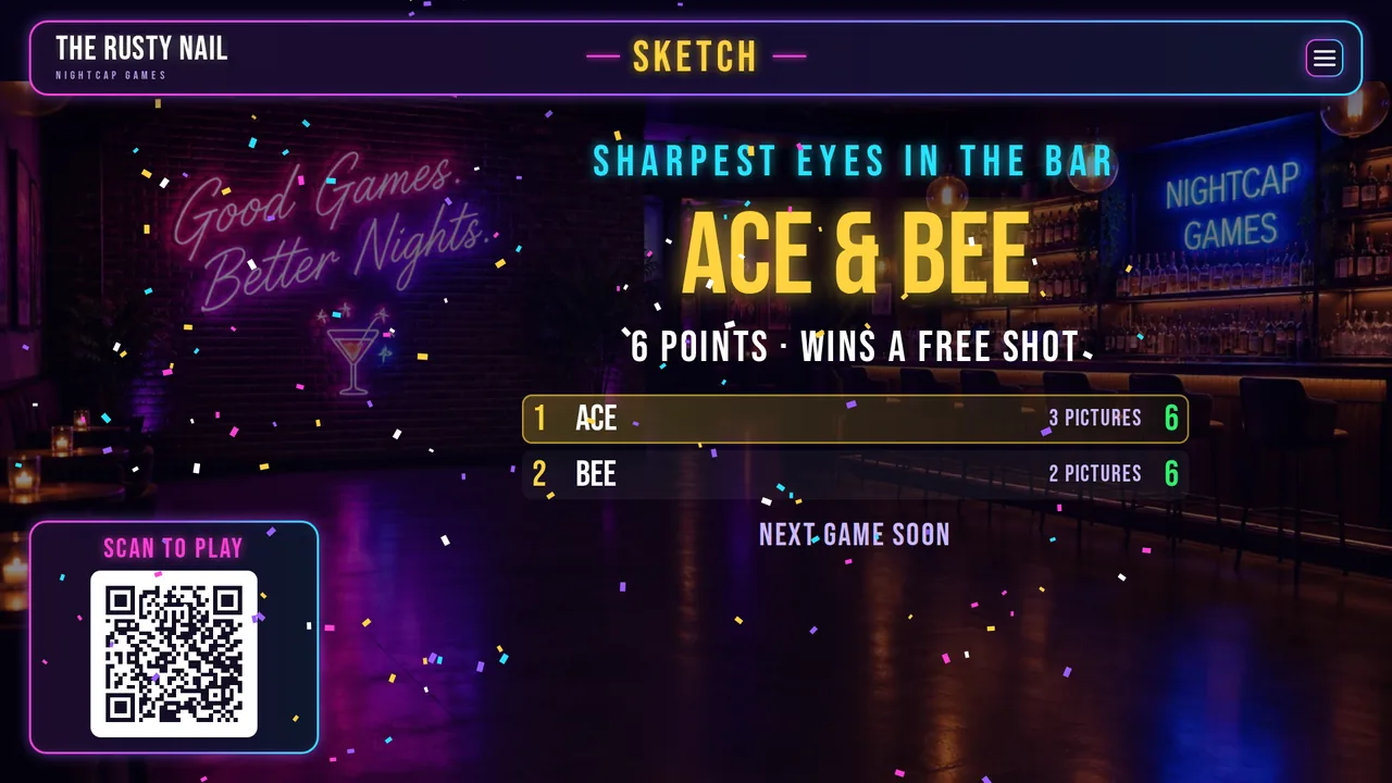 The Sketch winners on the bar TV: Sharpest eyes in the bar, with the points and the free shot they won