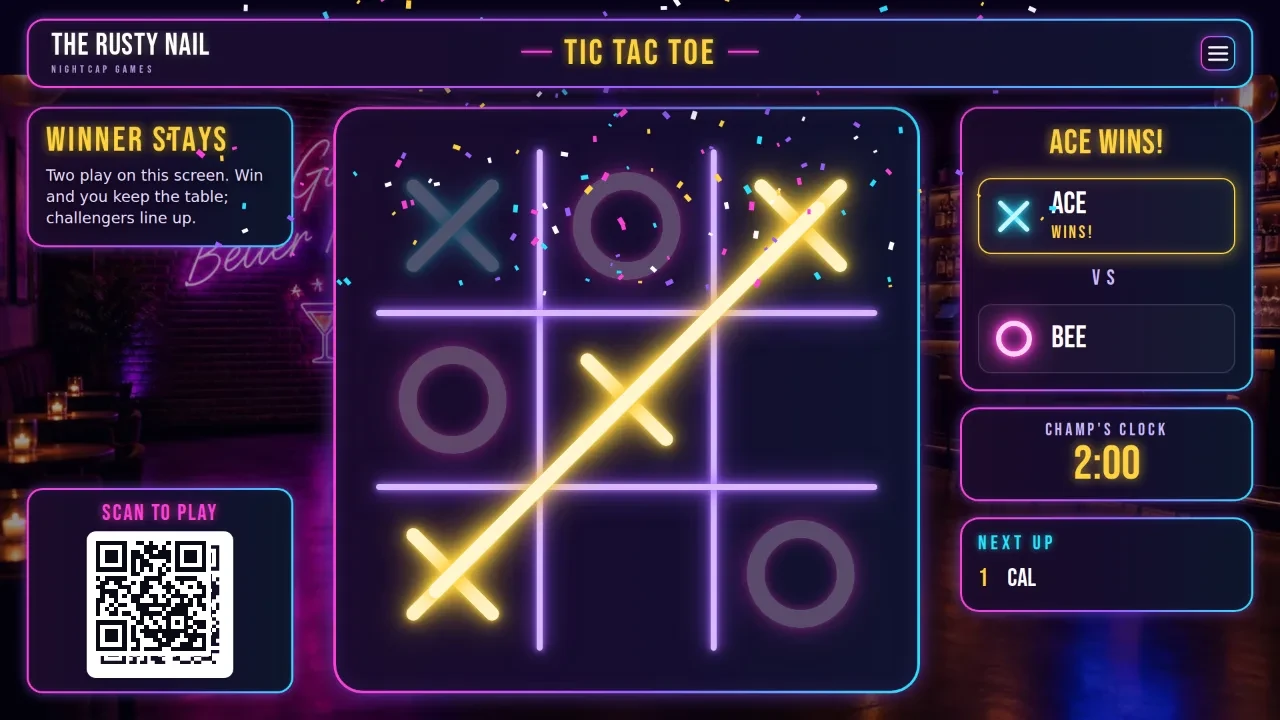 A Tic-Tac-Toe match on the bar TV